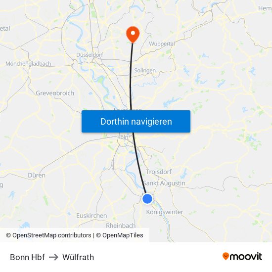 Bonn Hbf to Wülfrath map