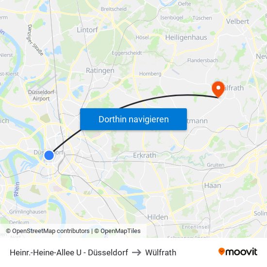 Heinr.-Heine-Allee U - Düsseldorf to Wülfrath map