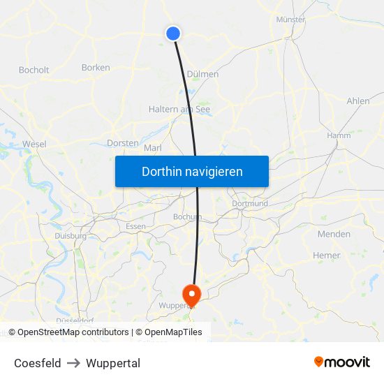 Coesfeld to Wuppertal map