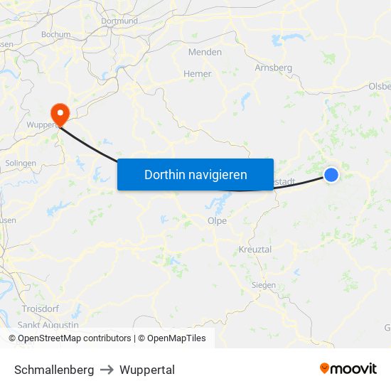 Schmallenberg to Wuppertal map