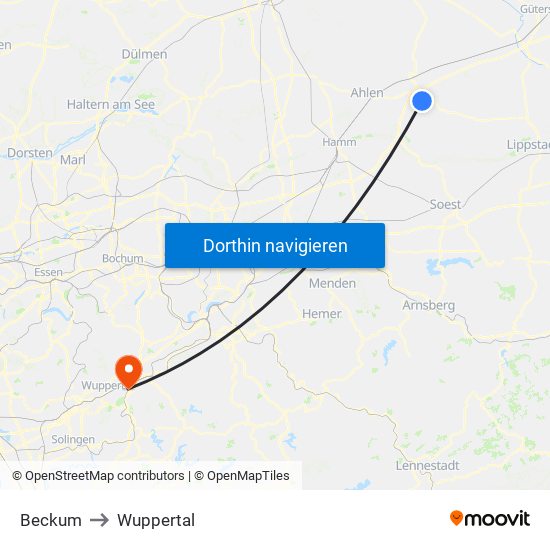 Beckum to Wuppertal map