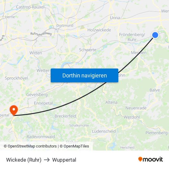 Wickede (Ruhr) to Wuppertal map