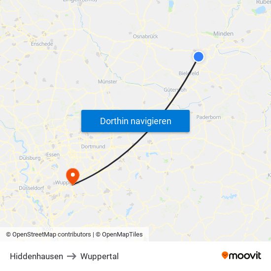 Hiddenhausen to Wuppertal map