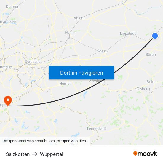 Salzkotten to Wuppertal map