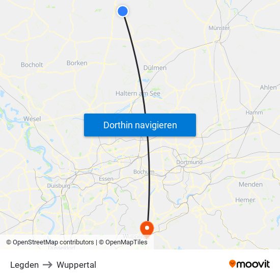 Legden to Wuppertal map