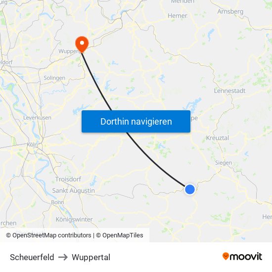 Scheuerfeld to Wuppertal map