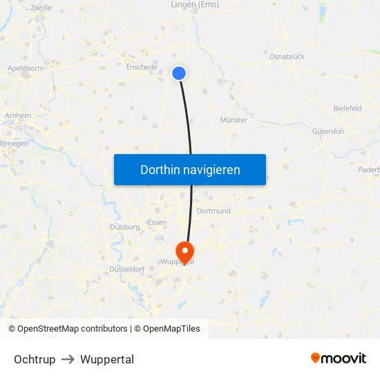 Ochtrup to Wuppertal map