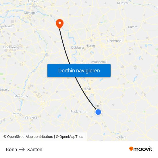 Bonn to Xanten map