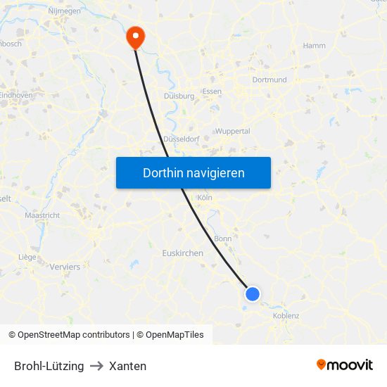 Brohl-Lützing to Xanten map