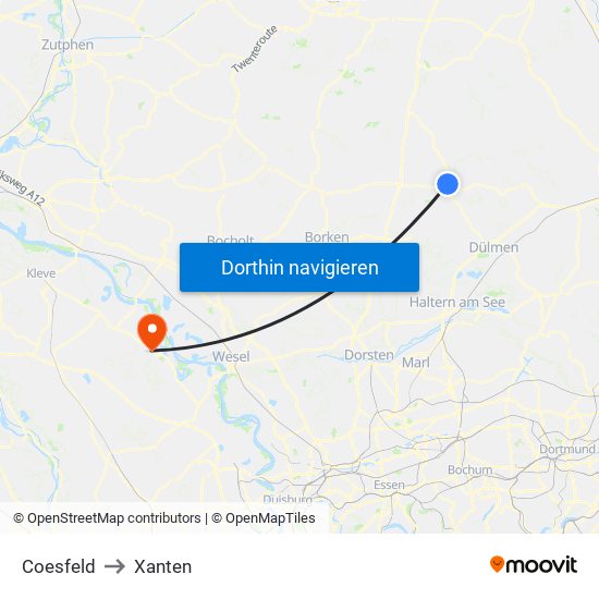 Coesfeld to Xanten map