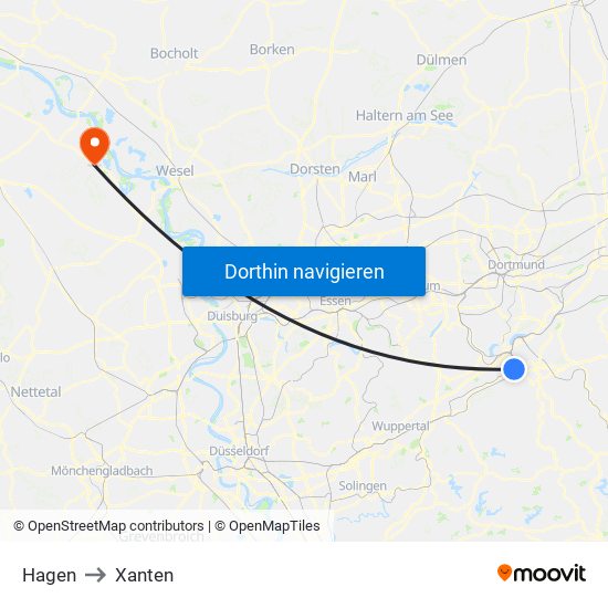 Hagen to Xanten map