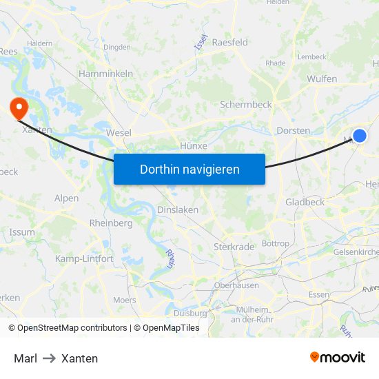 Marl to Xanten map