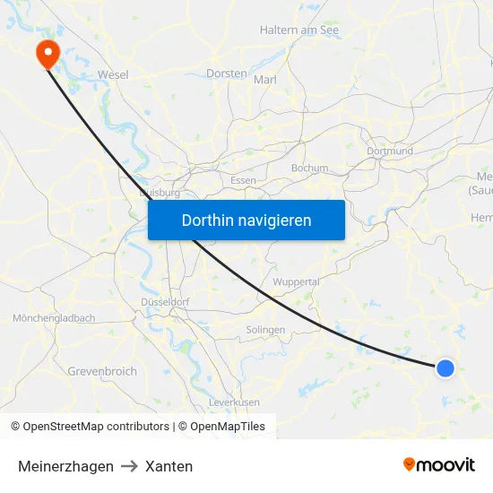 Meinerzhagen to Xanten map