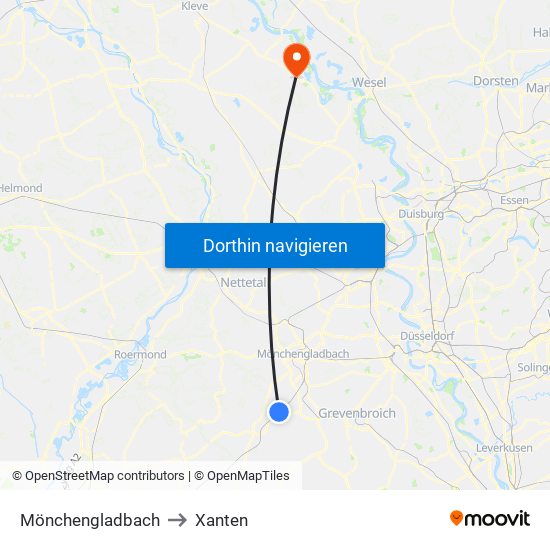 Mönchengladbach to Xanten map