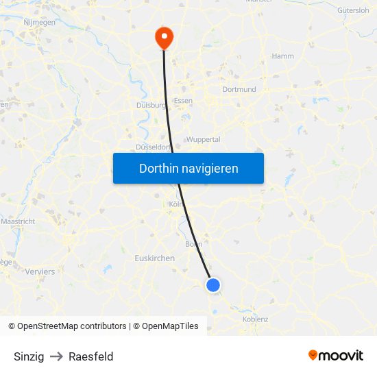 Sinzig to Raesfeld map