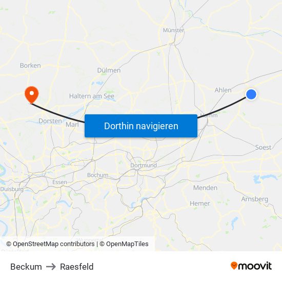 Beckum to Raesfeld map