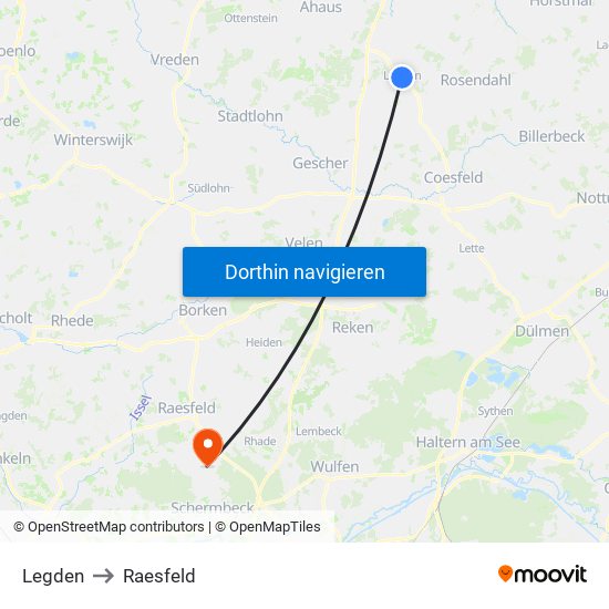 Legden to Raesfeld map