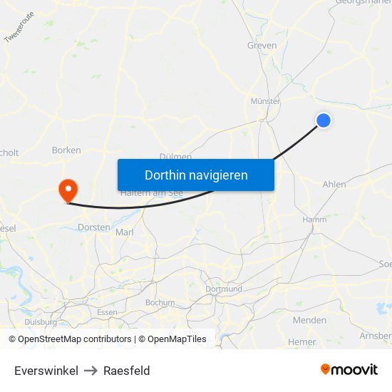 Everswinkel to Raesfeld map