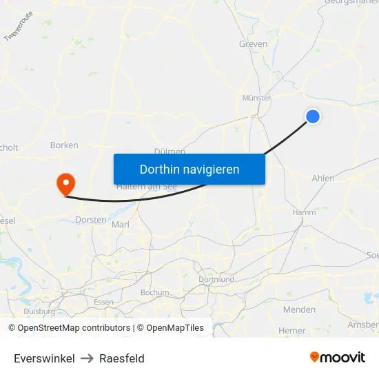 Everswinkel to Raesfeld map
