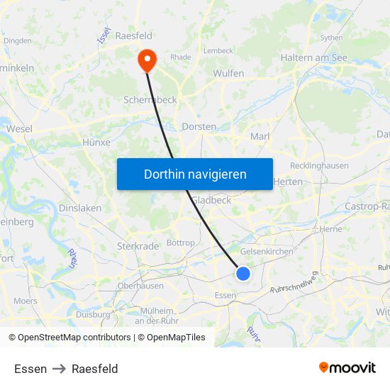 Essen to Raesfeld map