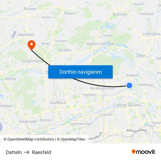 Datteln to Raesfeld map