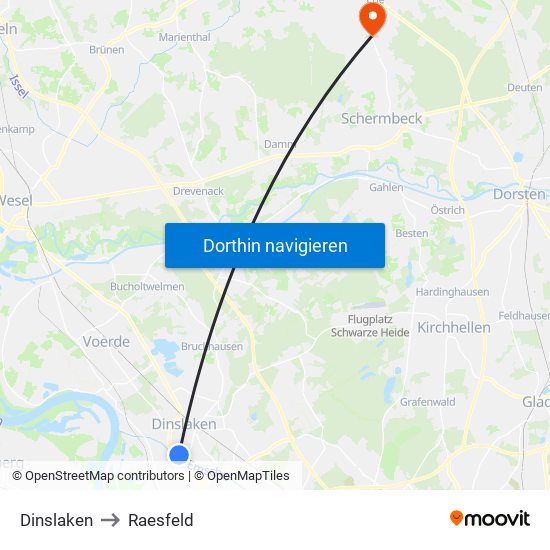 Dinslaken to Raesfeld map