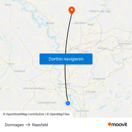 Dormagen to Raesfeld map