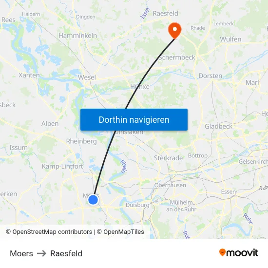Moers to Raesfeld map