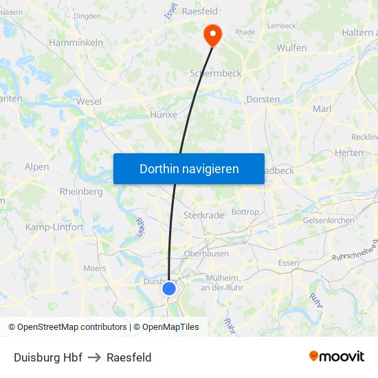 Duisburg Hbf to Raesfeld map