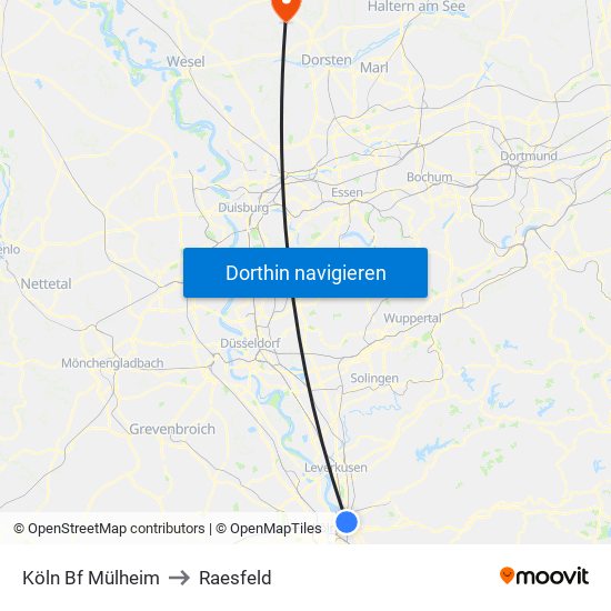 Köln Bf Mülheim to Raesfeld map