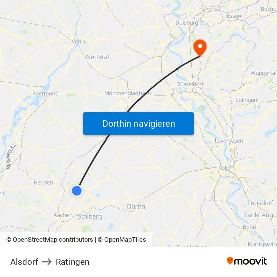 Alsdorf to Ratingen map