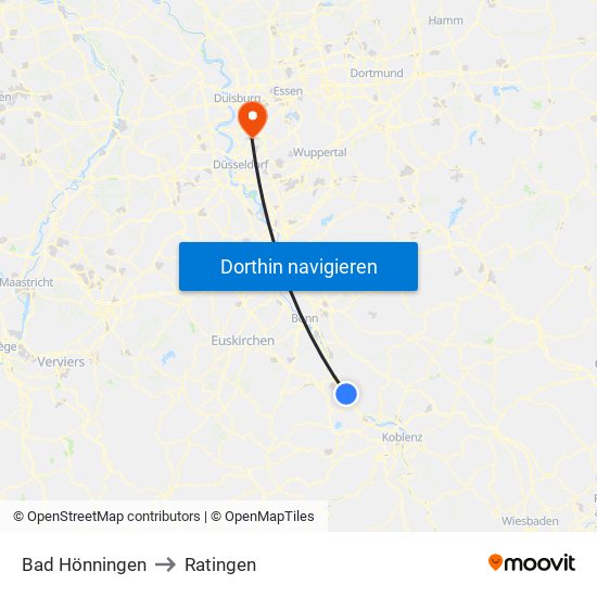 Bad Hönningen to Ratingen map