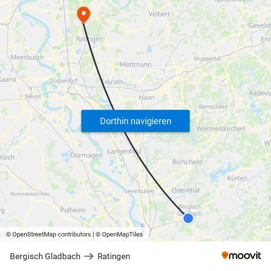 Bergisch Gladbach to Ratingen map