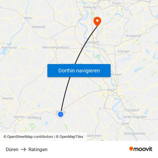 Düren to Ratingen map