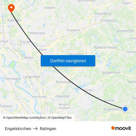 Engelskirchen to Ratingen map