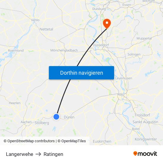 Langerwehe to Ratingen map