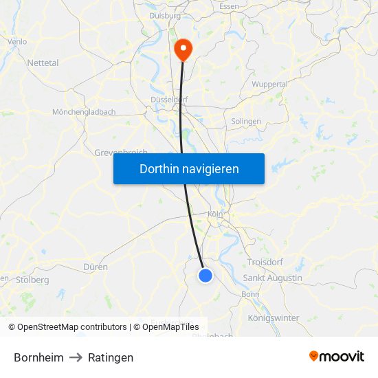 Bornheim to Ratingen map