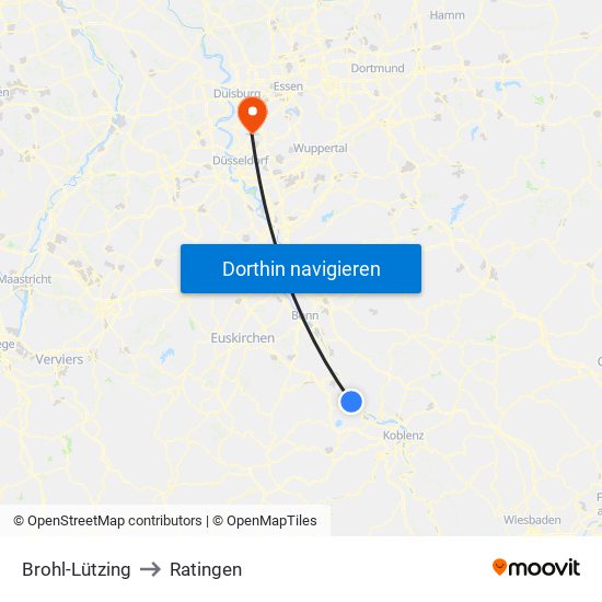 Brohl-Lützing to Ratingen map