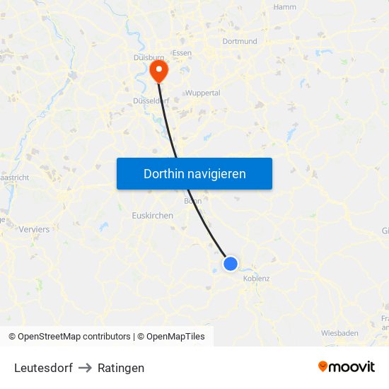 Leutesdorf to Ratingen map