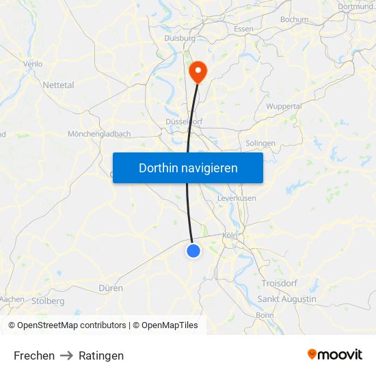 Frechen to Ratingen map