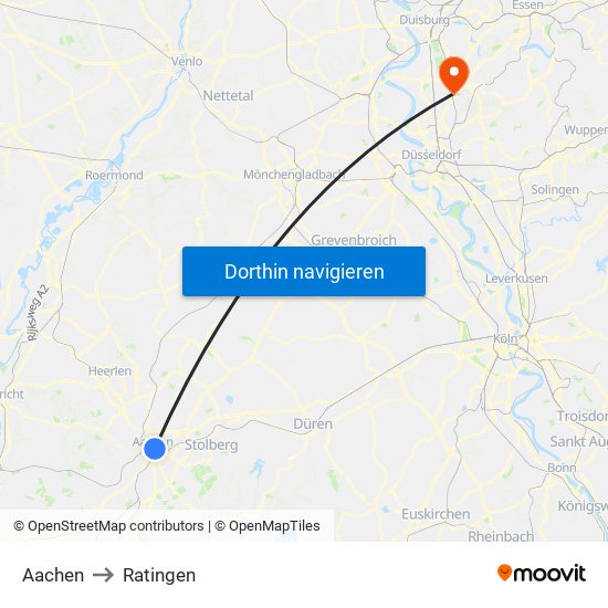 Aachen to Ratingen map