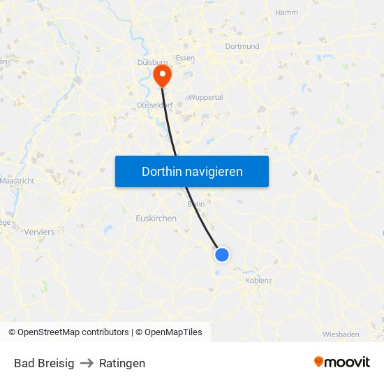 Bad Breisig to Ratingen map