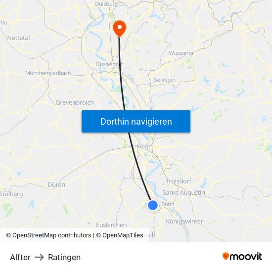 Alfter to Ratingen map