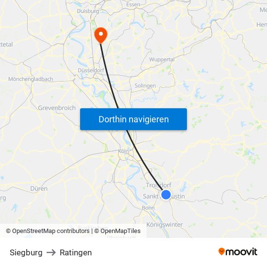 Siegburg to Ratingen map