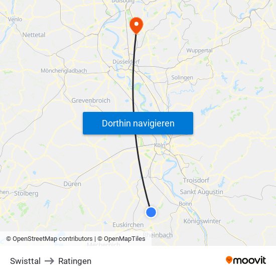 Swisttal to Ratingen map