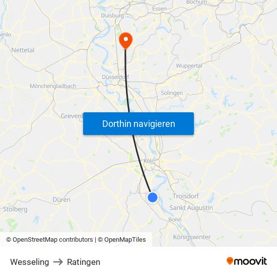 Wesseling to Ratingen map