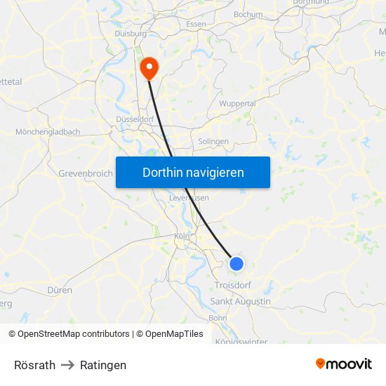 Rösrath to Ratingen map