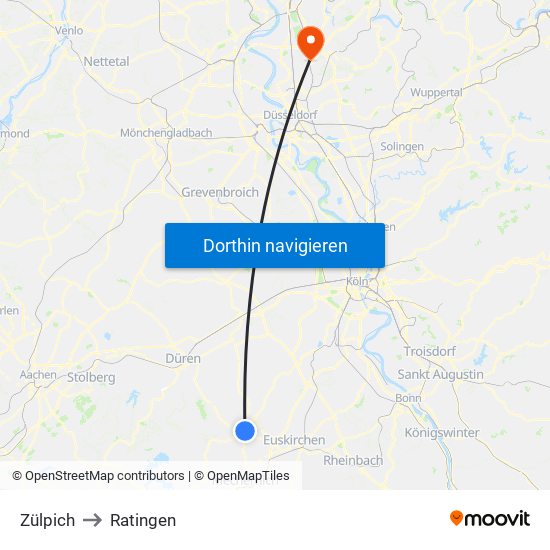 Zülpich to Ratingen map