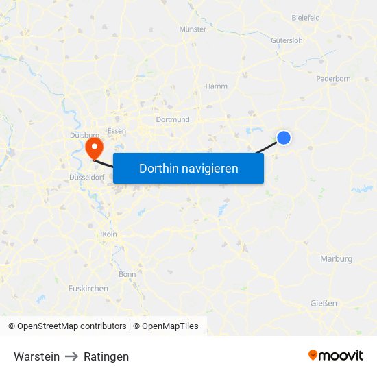 Warstein to Ratingen map
