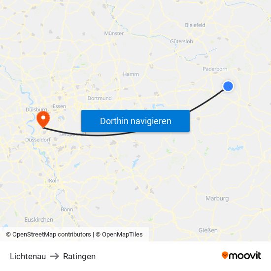 Lichtenau to Ratingen map